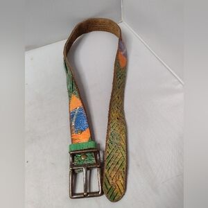 Leather Island Bill Lavin Mens Woven Belt 32 Multicolor Geometric Thick A17